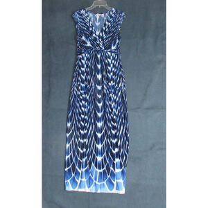 Chicos Dress Womens Sz 0 Blue White Geometric Maxi Resort Vacation Beachy Flowy